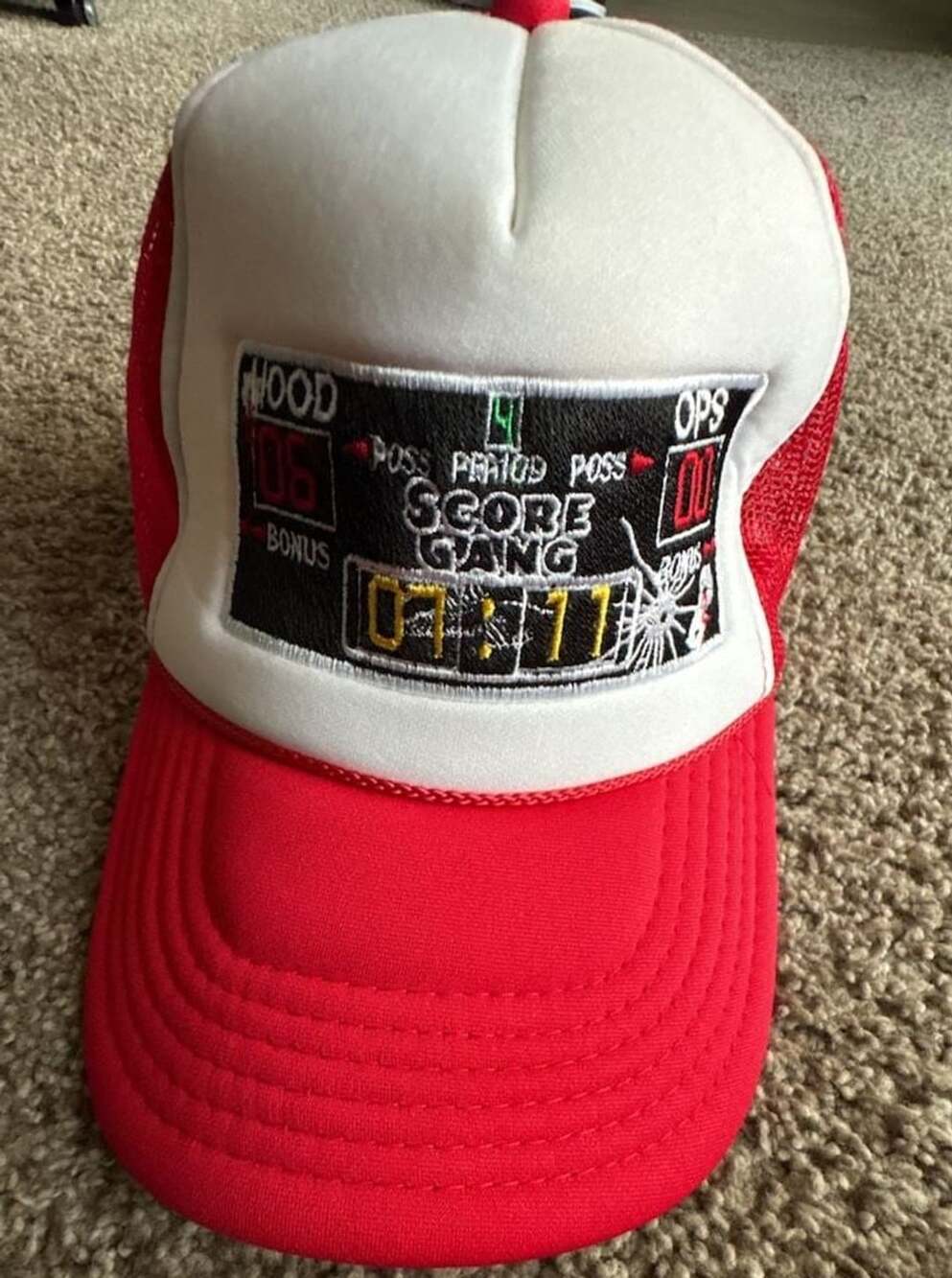 Score Gang Scoreboard Trucker Hat Red White